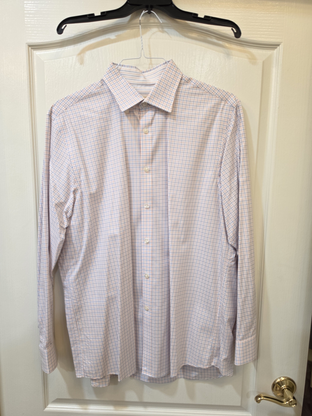 Michael Kors White Dress Shirt with Light Blue & Orange Check
